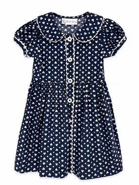 Rachel Riley Blue Hearts Button Front Dress Girls 3Y